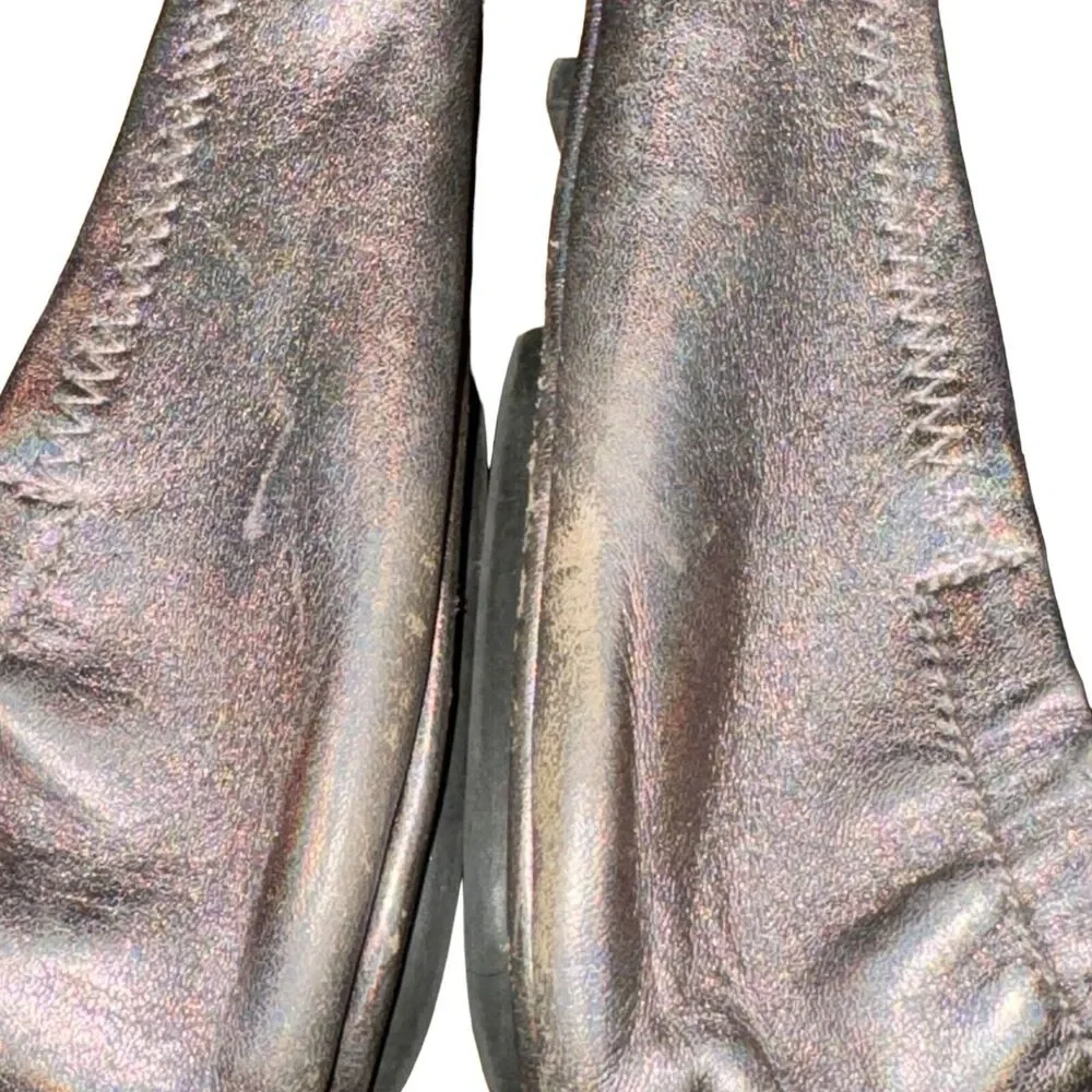 Tory Burch Minnie Travel Flats Women's 7 M Pewter Metallic Leather Slip On Shoes